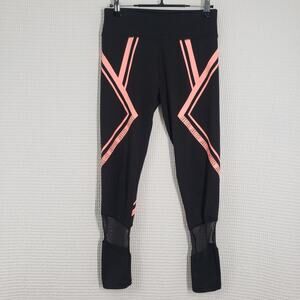 Justice Active Leggings Girls Size 14/16 Black Pink Mesh Athletic Full Length